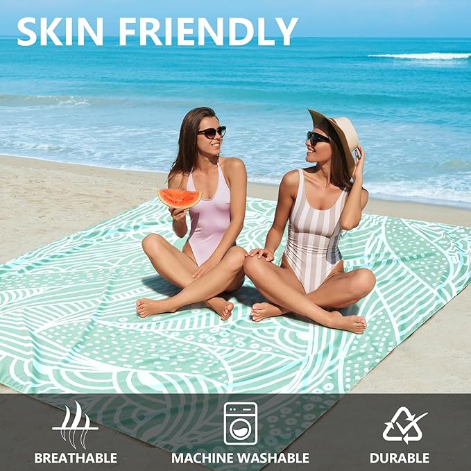 Beach Blanket, Sandproof Beach Mat, Waterproof Quick Drying Lightweight Outdoor Aztec Picnic Mat 79" X 83" for 2-4 Adults with Pocket for Travel, Camping, Hiking