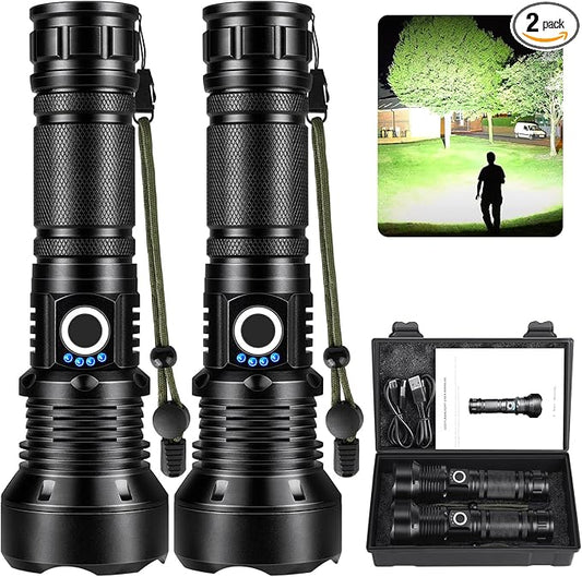 KINGCAESAR Flashlights High Lumens Rechargeable, 2 Pack 990000 Lumens Super Bright Flashlight, 5 Modes LED Flashlight, IPX7 Waterproof Powerful Flash Light for Home, Outdoor Activities