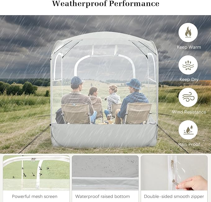 Sports Pods, Instant Pop Up Bubble Tent Fits 3-4 Persons, No Condensation, Spacious Interior, Ultra Visibility for Outside Sports Events, Fishing, Ultra Visibility, All Weather Protection