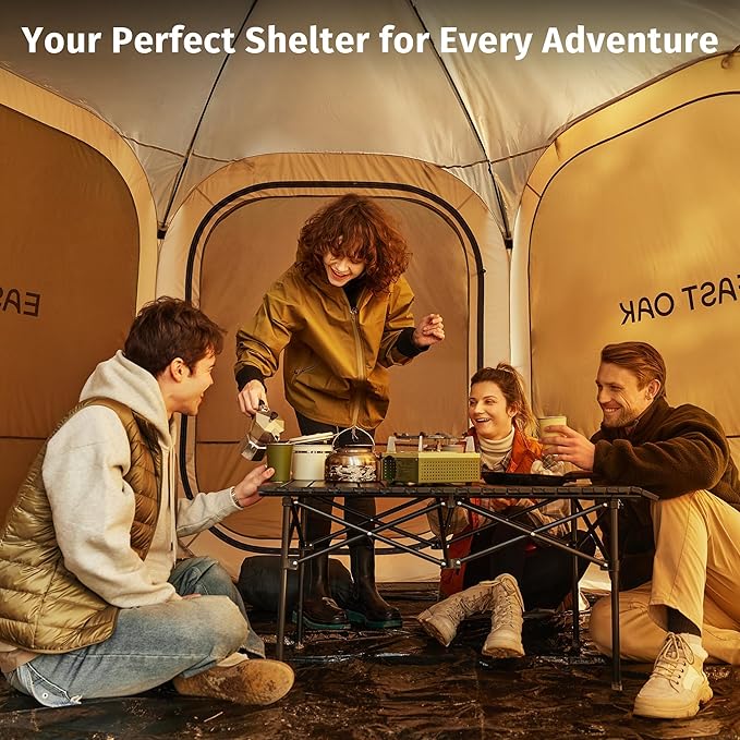 EAST OAK 10×10 FT Pop Up Canopy Tent with Mesh Walls | Outdoor Screen House with 6 Sunshades | Waterproof Gazebo with Carry Bag | Portable Shelter for Camping, Patio, and Beach | Beige