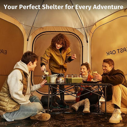 EAST OAK 10×10 FT Pop Up Canopy Tent with Mesh Walls | Outdoor Screen House with 6 Sunshades | Waterproof Gazebo with Carry Bag | Portable Shelter for Camping, Patio, and Beach | Beige