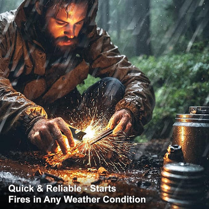 Survival Fire Starter, 4 Inch Ferro Rod, Flint Fire Starters for Hiking and Camping, Flint and Steel Survival Tool with Paracord and Emergency Whistle
