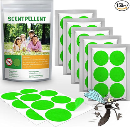 Scentpellent 150 Pack Mosquito Stickers for Kids and Adults, Deet Free Natural Citronella Mosquito Patches for Indoor Outdoor Traveling Camping Hiking