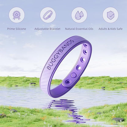 Mosquito Repellent Bracelets, 2 Pack Silicone Mosquito Repellent Bands with DEET Free, Natural & Waterproof Bug Wristbands for Kids and Adults, Outdoor Traveling Protection (Red&Purple)