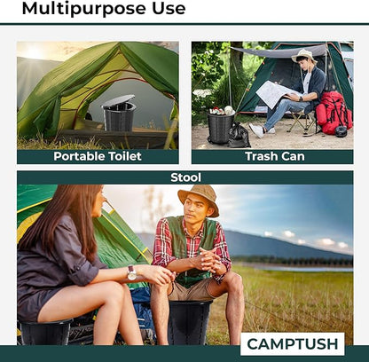 Retractable Portable Toilet for Camping - Large & Height Adjustable - Foldable Camping Toilet for Hiking/Travel | Portable Potty for Adults, Kids and Outdoor Car Camp