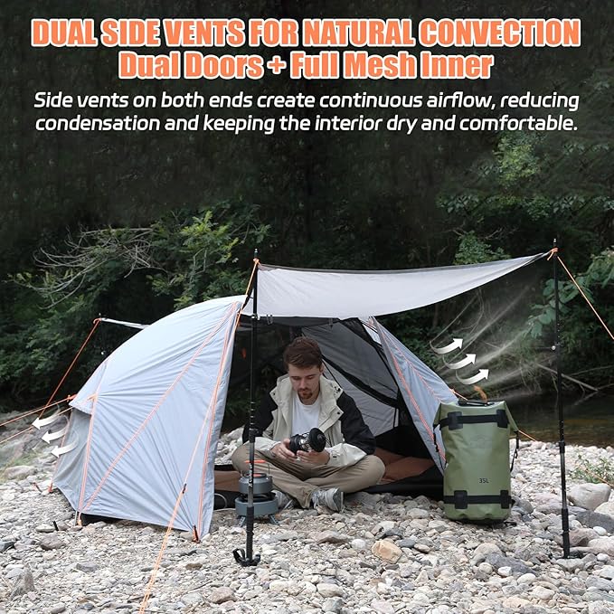 2 Person Camping Tent – Waterproof Easy Setup, Spacious Freestanding Double Door Shelter with Aluminum Poles for Camping & Festivals (Weight: 6.4 lbs)