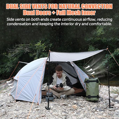 2 Person Camping Tent – Waterproof Easy Setup, Spacious Freestanding Double Door Shelter with Aluminum Poles for Camping & Festivals (Weight: 6.4 lbs)