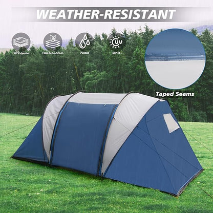 2 Room Family Camping Tent with Porch, Weatherproof Camping Shelter with Rainfly, 2-4 Person Easy Set Up Dome Tent for Outdoor, Picnic, Hiking