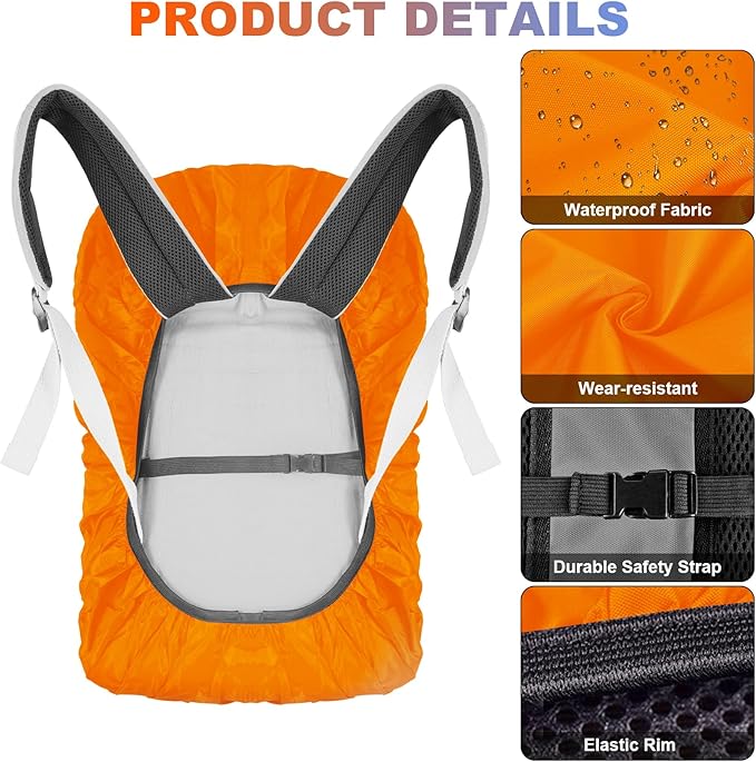 LAMA 2 Pack Waterproof Rain Cover for Backpack, Reflective Rucksack Rain Cover for Anti-dust/Anti-Theft/Bicycling/Hiking/Camping/Traveling/Outdoor Activities (1 Pcs Black + 1 Pcs Orange, M)