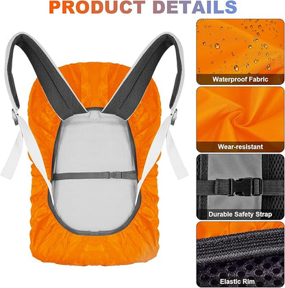 LAMA 2 Pack Waterproof Rain Cover for Backpack, Reflective Rucksack Rain Cover for Anti-dust/Anti-Theft/Bicycling/Hiking/Camping/Traveling/Outdoor Activities (1 Pcs Black + 1 Pcs Orange, M)