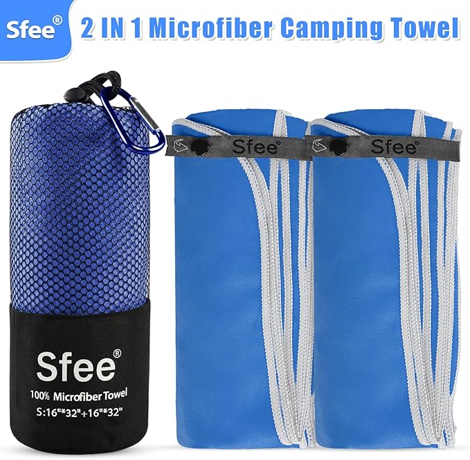 Sfee 2 Pack Microfiber Travel Towel, Quick Dry Towel Camping Towel Beach Towel Super Absorbent Compact Lightweight Sports Towel Gym Towel Set for Beach, Gym, Hiking, Pool, Backpacking, Bath, Yoga