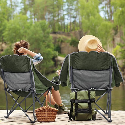 Oversized Camping Chair, Portable Folding Padded Camp Chairs with Side Pocket, Cup Holder, Heavy Duty Support 500LBS Outdoor Lounge Chair for Adults, Fishing, Sports, Trip, Green