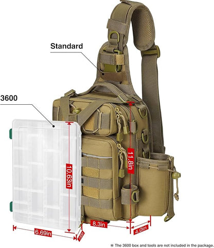 Piscifun Tackle Bag With Rod & Gear Holder - Lightweight Sling Storage Bag, Outdoor Shoulder Pack for Fishing, Hiking, Hunting