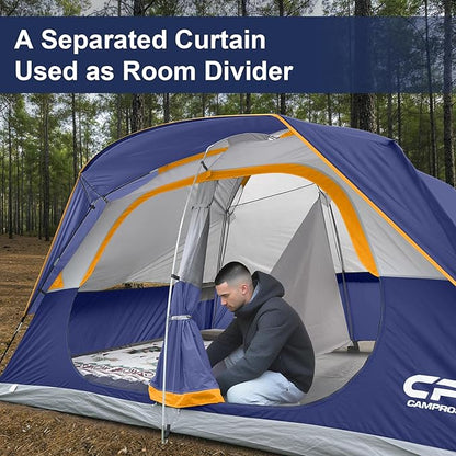 CAMPROS CP Tent 8 Person Camping Tents, Waterproof Windproof Family Tent with Top Rainfly, Large Mesh Windows, Double Layer, Easy Set Up, Portable with Carry Bag, for All Seasons