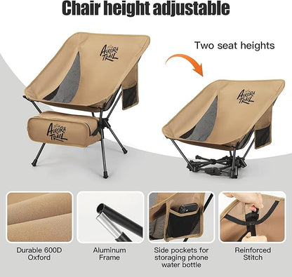Ultralight Backpacking Chair,Compact Folding Camping Chair,Supports 300lbs,Portable Travel & Hiking Chair,Lightweight Design,Perfect for Hiking Gear, Picnics and Traveling