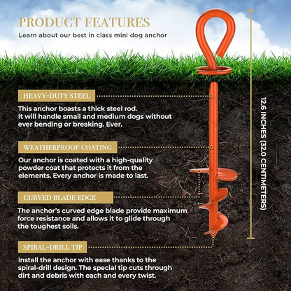 Dog Tie Out Stake - Heavy Duty Dog Stake for Large Dogs up to 125 lbs, Dog Stakes for Outside, Dog Anchor, and Dog Gadget | Use Any Dog Tie Out Cable or Dog Yard Leash