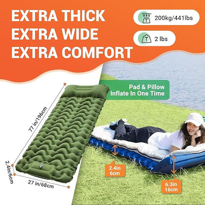 KingCamp Sleeping Pad for Camping, Inflatable Sleeping Pad Ultralight Connectable Camping Mattress with Pillow Built-in Foot Pump for Backpacking Hiking Tent Cot