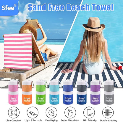 Sfee 2 in 1 Microfiber Oversized Beach Towel, Quick Dry Towel Travel Towel Camping Towel Super Absorbent Compact Lightweight Sports Towel Gym Towel for Beach,Gym, Hiking, Pool, Backpacking, Bath, Yoga