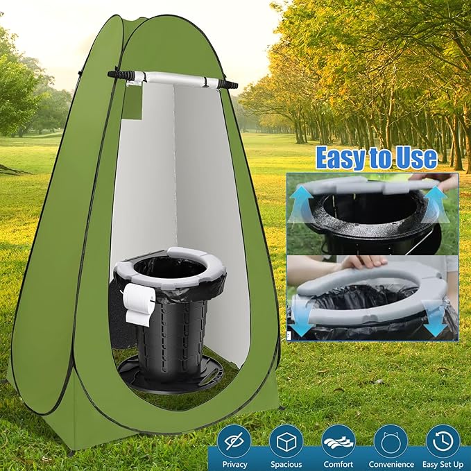 BLIKA Portable Retractable Toilet Kit for Adults, Pop Up Privacy Tent, Washable Foldable Portable Camp Toilet 300 Pounds, Instant Portable Outdoor Shower Tent Camp Toilet Changing Dressing Room