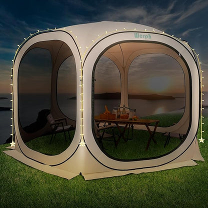 Pop Up Screen Tent Canopy, Portable Screen Canopy with Mosquito Net, Outdoor Screen Room Tent 12 x12 FT with Carry Bag for Lawn & Garden, Parties，Beige