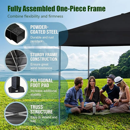 Eurmax USA NOMATTER ONE-Person Open&Close 10x10ft Pop Up Canopy Tent，Portable Shelter Canopy for Outdoor Events，Instant Canopies, Temporary Sunshade,Bonus 4 Sand Bags(Hi-Vis Green)