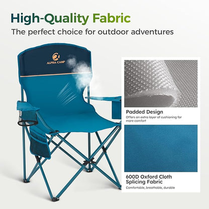 ALPHA CAMP Folding Camping Chairs for Adults Lawn Chairs Outdoor Chairs Support 250 LBS Portable Camp Chairs with Cup Holders Cooler Pouch for Outdoor, 2 Pack (Blue)