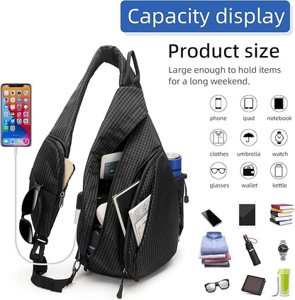 Water-Proof Sling bag/Crossbody Backpack/Shoulder Bag with USB Charging Port for Travel, Hiking, Cycling, Camping