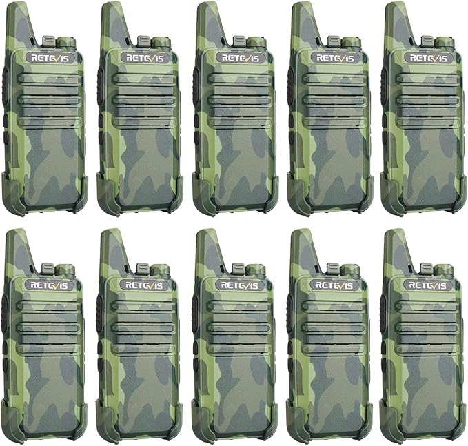 Retevis RT22 Walkie Talkies Rechargeable, Portable Two-Way Radios Long Range, Camouflage, Mini, Lightweight, VOX Hands Free, Handheld 2 Way Radios for Adults Hunting School Restaurant (10 Pack)