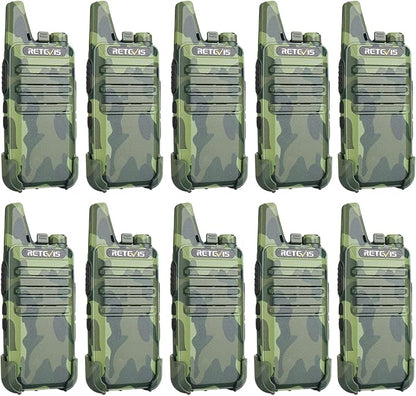 Retevis RT22 Walkie Talkies Rechargeable, Portable Two-Way Radios Long Range, Camouflage, Mini, Lightweight, VOX Hands Free, Handheld 2 Way Radios for Adults Hunting School Restaurant (10 Pack)