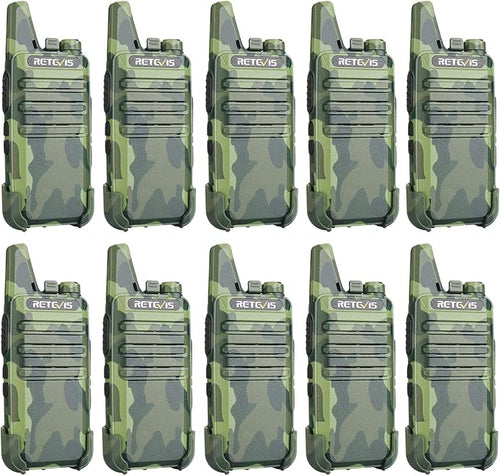 Retevis RT22 Walkie Talkies Rechargeable, Portable Two-Way Radios Long Range, Camouflage, Mini, Lightweight, VOX Hands Free, Handheld 2 Way Radios for Adults Hunting School Restaurant (10 Pack)
