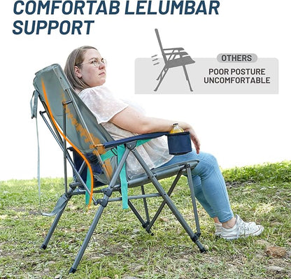 TIMBER RIDGE Oversized Camping Chair with Lumbar Support, Portable Folding Chair Heavy Duty for Adults Supports 450 LBS for Outdoor Camping, Lawn, with High Back, Cup Holder, Side Pocket - Blue