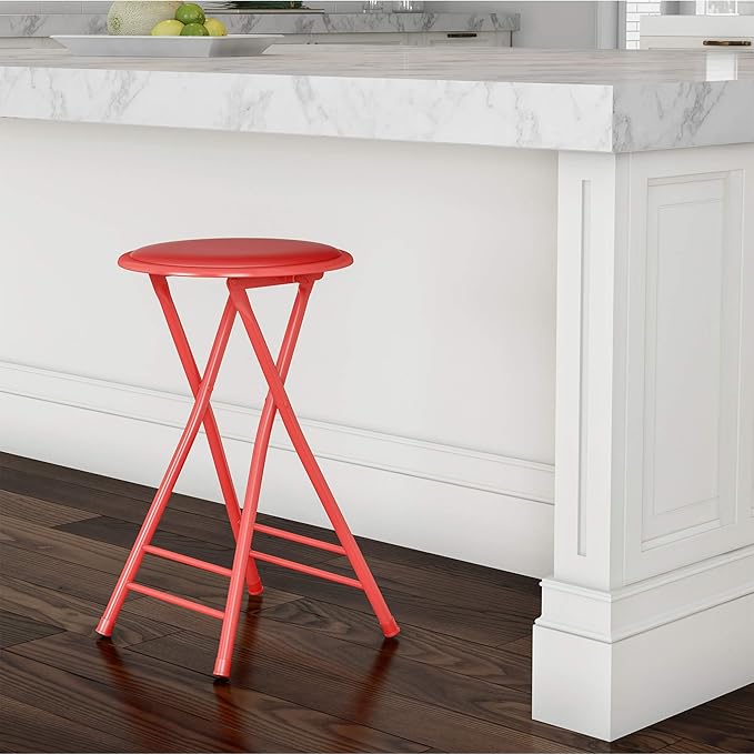 Folding Stool - Backless 24-Inch Stool with 225lb Capacity for Kitchen or Rec Room - Portable Indoor Counter Bar Stools by Lavish Home (Red)
