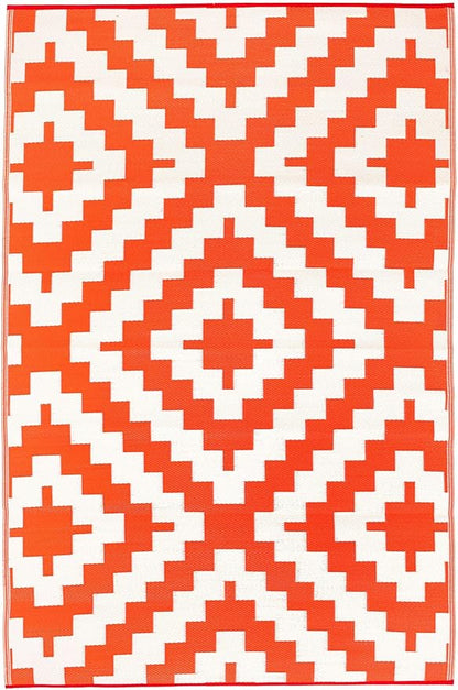 FH Home Outdoor Rug - Reversible - Indoor Use, Kids Room, Mudroom - Stain Resistant, Easy to Clean Weather Resistant Floor Mats - Nashville - Orange Crease Free 6 x 9 ft