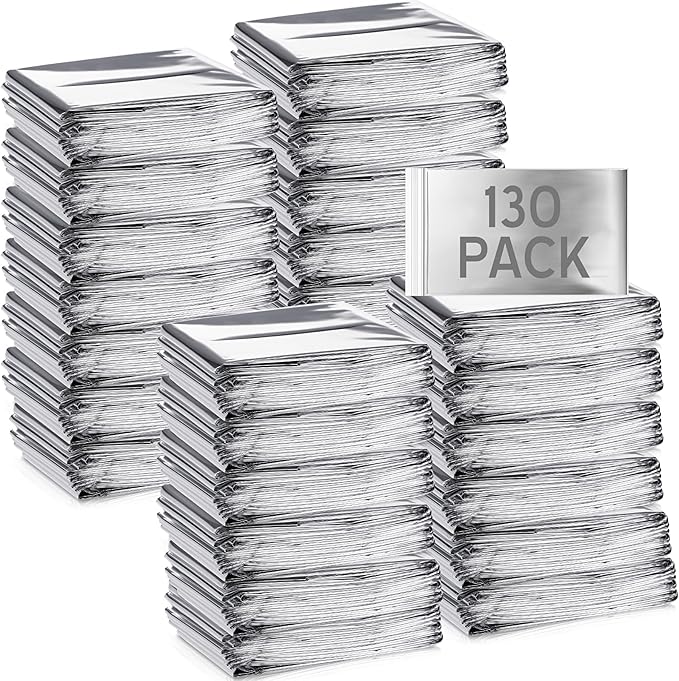 Emergency Blanket Bulk Mylar Survival Thermal Blankets Pack Silver Foil Reflective Blankets for Cold Outdoors Camping Hiking First Aid Shelter Space Emergency Supplies Blanket Set