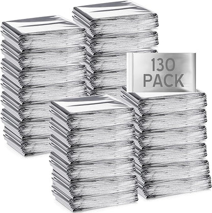 Emergency Blanket Bulk Mylar Survival Thermal Blankets Pack Silver Foil Reflective Blankets for Cold Outdoors Camping Hiking First Aid Shelter Space Emergency Supplies Blanket Set