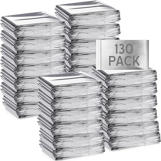 Emergency Blanket Bulk Mylar Survival Thermal Blankets Pack Silver Foil Reflective Blankets for Cold Outdoors Camping Hiking First Aid Shelter Space Emergency Supplies Blanket Set