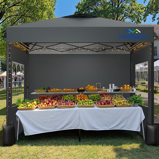 8X8 Pop Up Canopy Tent with 3 Sidewalls,Easy Up Canopy,Commercial Instant Shelter,Heavy Duty One Person Set Up Event Tent,Grey