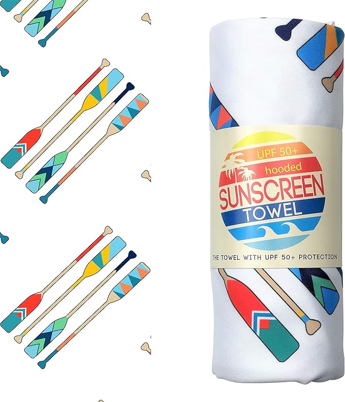Luv Bug Kids UPF Pool/Beach Towel with Hood, Sunscreen Towel, UV Protection, UPF 50+, Sand Free Absorbent & Quick Dry Swimming Towel for Beaches, Camping, & Travel (30.5" x 40.5", Oars)