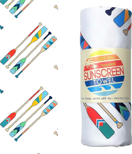 Luv Bug Kids UPF Pool/Beach Towel with Hood, Sunscreen Towel, UV Protection, UPF 50+, Sand Free Absorbent & Quick Dry Swimming Towel for Beaches, Camping, & Travel (30.5" x 40.5", Oars)