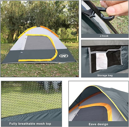 Camping Tent 4 Person, Waterproof Windproof Tent with Rainfly Easy Set up-Portable Dome Tents for Camping