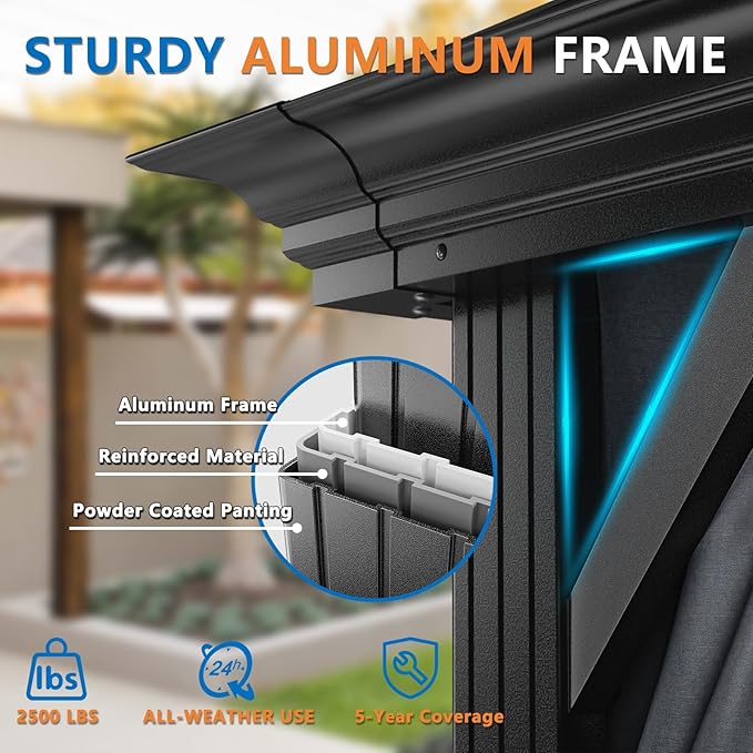 HOTEEL 12x20 Hardtop Gazebo with Metal Roof & Drainage System, Heavy Duty Galvanized Steel Gazebo with Reinforced Aluminum Frame, Privacy Curtains and Netting, for All-Weather, Black (2025 Upgraded)