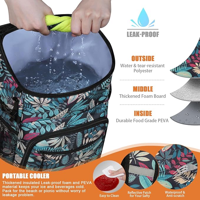 Cooler Backpack Insulated Leakproof Waterproof Backpack Cooler Bag 30/45 Cans, Large Capacity Lightweight Travel Camping Beach Backpack Cooler Ice Chest for Men and Women