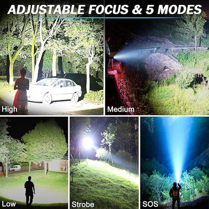 Flashlights High Lumens Rechargeable, Super Bright 900000 High Lumen 15 Hours Long Life LED Tactical Flashlight, 5 Light Modes, IPX7 Waterproof High Powered Flash Lights,Suitable for Emergency, Hiking