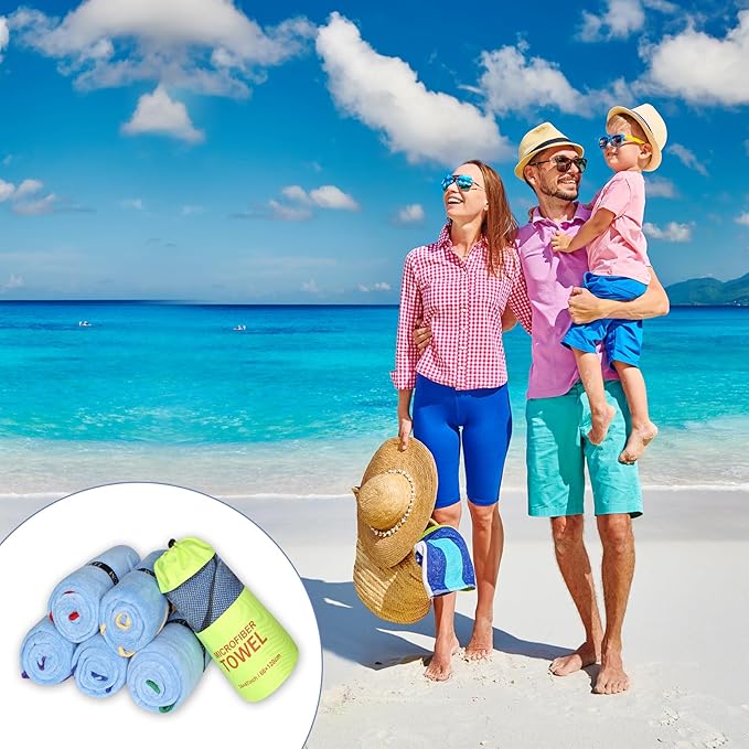 4 Pack Microfiber Camping Towels, Gym Towels Quick Dry Beach Towel with Travel Waterproof Accessory Bag,Super Absorbent Quick Dry Towels for Adults Kids (6, Green)