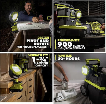Buho LED Clamp Light Bundle, with 18V Cordless 900 Lumens LED Clamp Light, Pocket Flashlight, 1.5 Ah Lithium-ion Battery and 18-Volt Charger