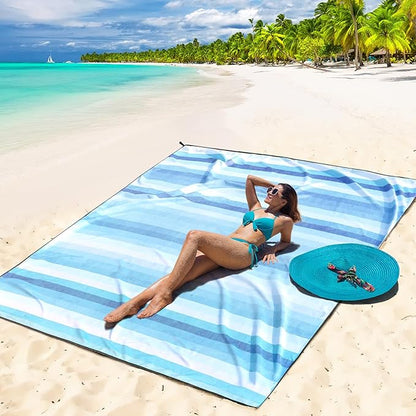 Beach Blanket Waterproof Sandproof Beach Mat 79" X 83" /10'x9'for 2-8 Adults Quick Drying Outdoor Picnic Mat Beach Accessories for Travel, Camping, Hiking