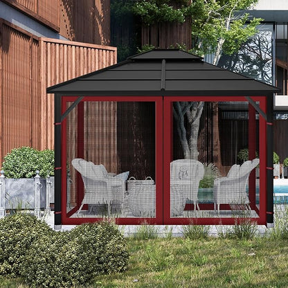 Gazebo Replacement Mosquito Netting Outdoor Universal Gazebo Canopy 4-Panels Screen Sidewalls with Zipper for Patio Garden (Red, 10x10)