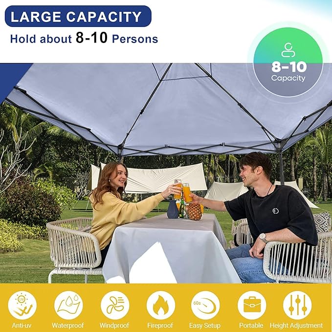 KAMPKEEPER 10x10 Pop Up Canopy Tent with 2 Sidewalls - Waterproof Outdoor Shelter for Sun Shade, Camping, Beach, Patio and Backyard Events, Navy Blue