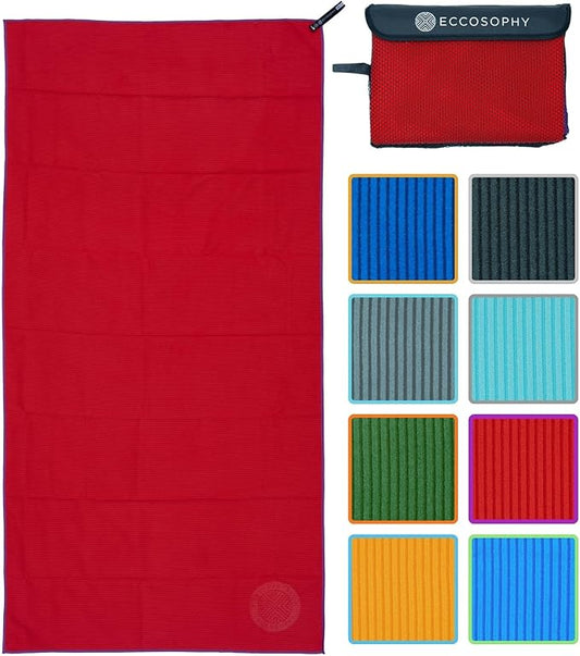 ECCOSOPHY Microfiber Gym Towel for Working Out - Quick Dry Towels with Highly Absorbent Ribbed Texture for Sweat During Workout Yoga Sports & Camping - Ideal for Fitness & Exercise (60x30-Cherry)