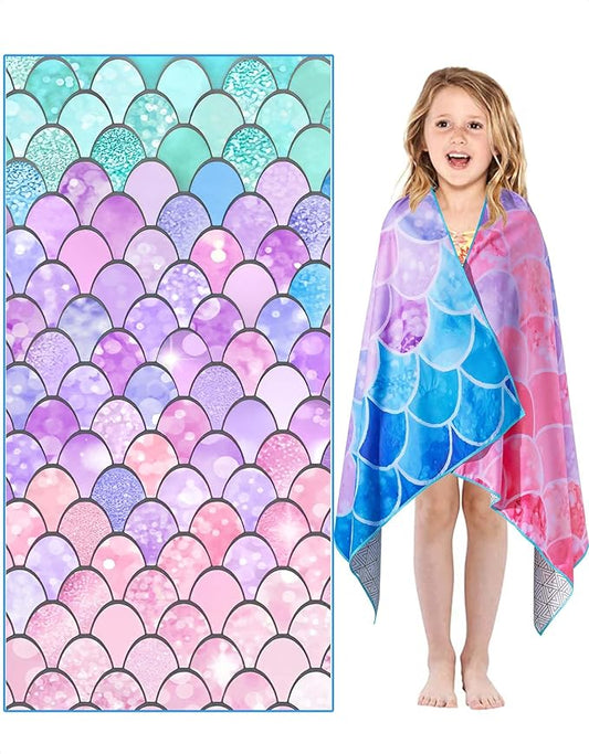 Microfiber Quick Dry Beach Towel for Kids– Lightweight Sand Free Large Towel Accessories Travel Must Have Swim Pool Yoga Camping Gear Summer Cruise Ship Compact Sandproof Gift Colorful Bubbles
